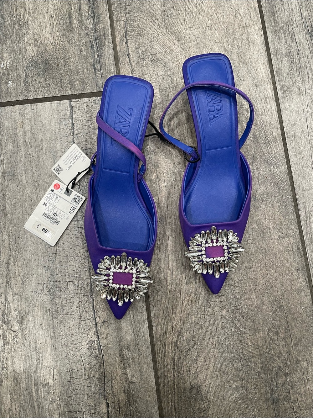 Zara Purple Jeweled Pointed Slingback Heels